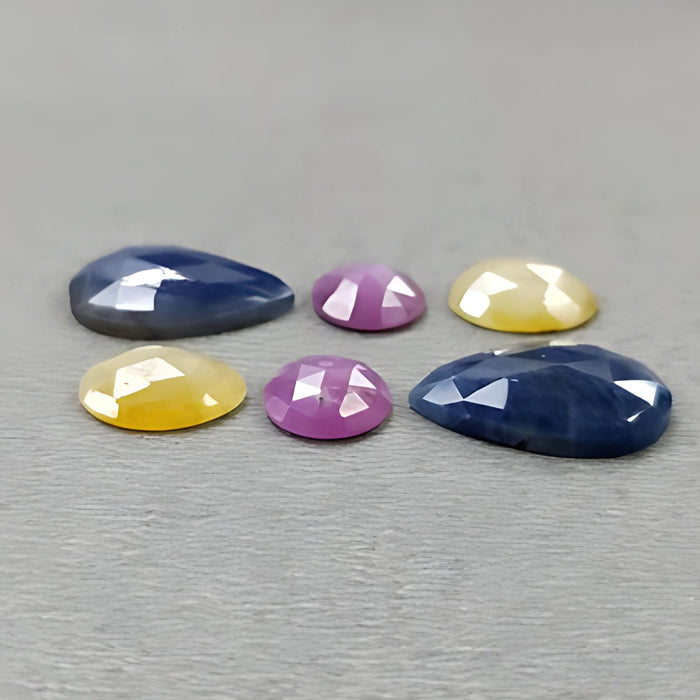 16.85cts Natural Untreated Multi Sapphire Gemstone Fancy Shape Rose Cut Slices 6pcs