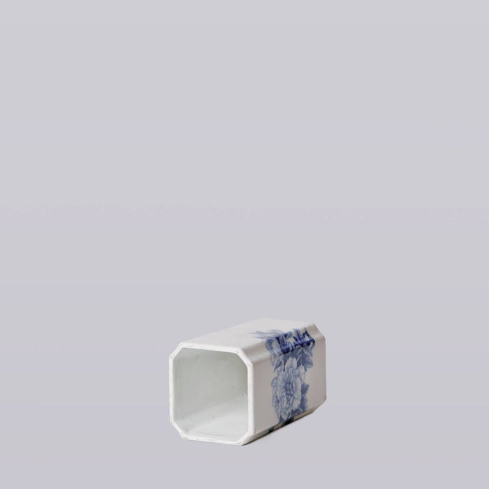 1920s Blue and White Porcelain Peony Square Vase