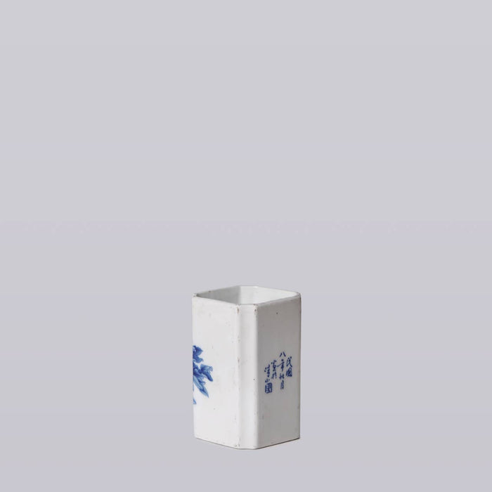 1920s Blue and White Porcelain Peony Square Vase
