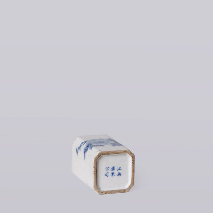 1920s Blue and White Porcelain Peony Square Vase
