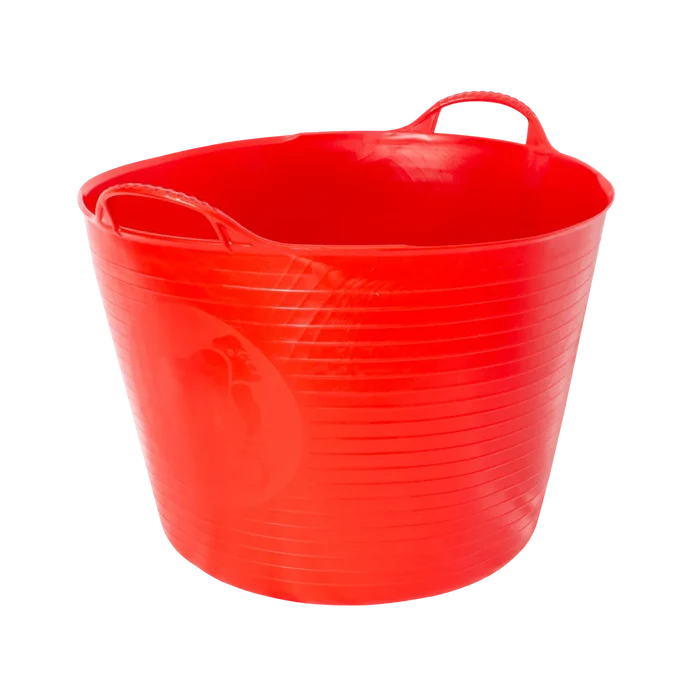 Red Gorilla Gorilla Tub Large 38L in red, flexible plastic tub with two reinforced golf-ball handles