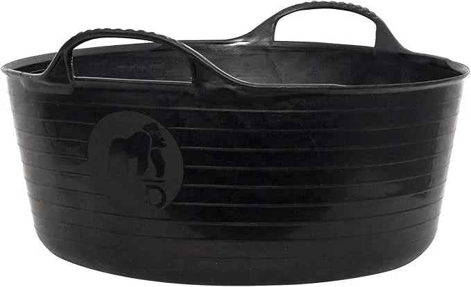 Red Gorilla Gorilla Tub Small Shallow, 15 litres in black, a shallow wide tub with two golf-ball handles