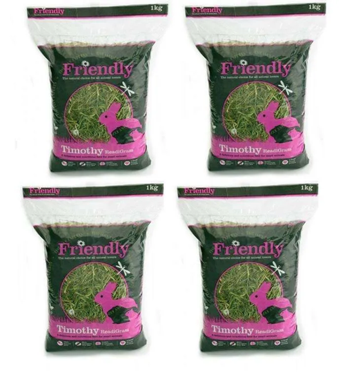 Four 1kg bags of Friendly Timothy ReadiGrass dried timothy grass for small animals