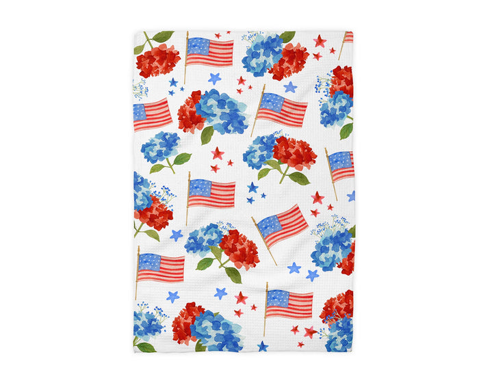 4th July Hydrangea Red White Blue Flag Towel