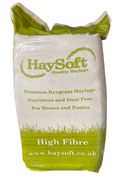 HaySoft High Fibre haylage in its green bag, a sealed dust-free rye grass forage