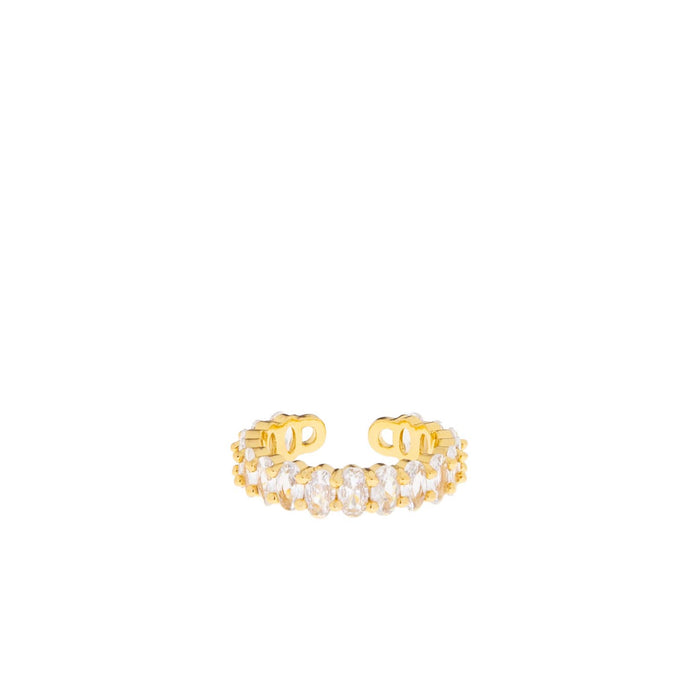 Adjustable Pave Ring: Gold Plated-Clear