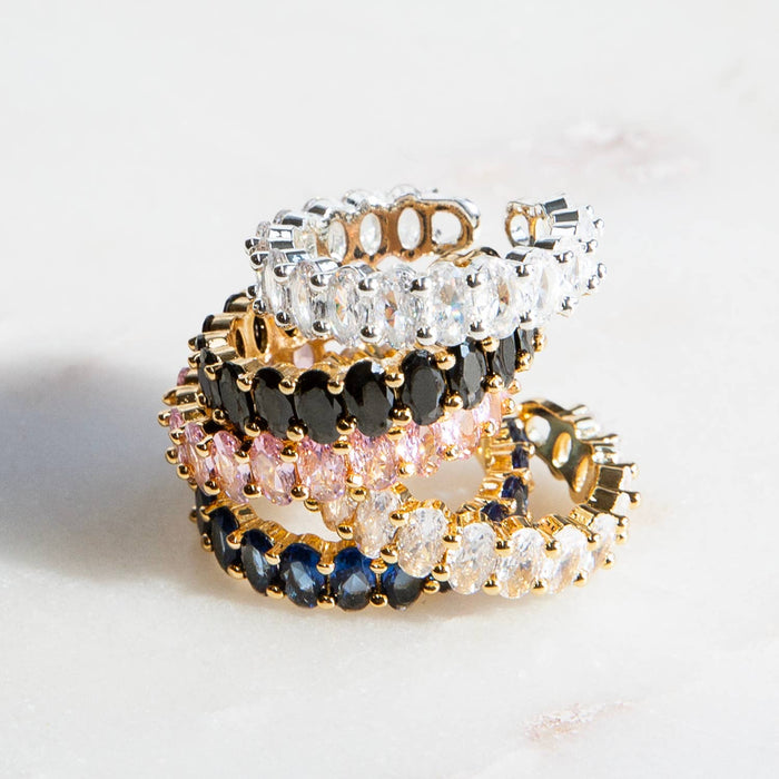 Adjustable Pave Ring: Gold Plated-Clear