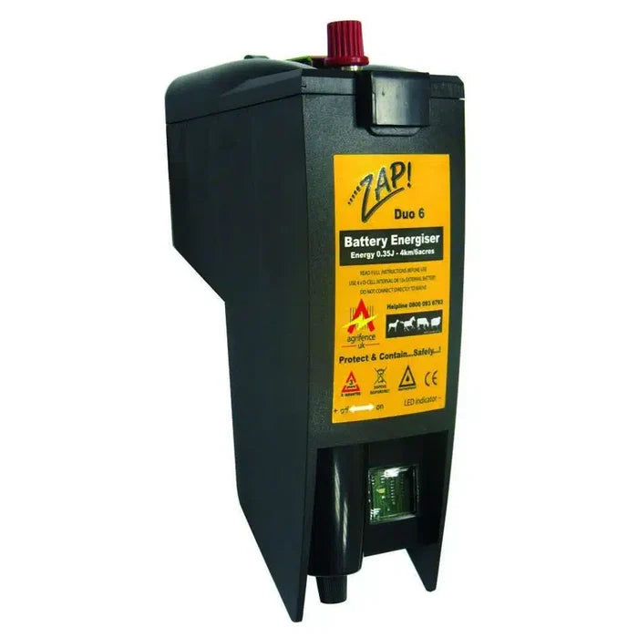 Agrifence Duo 6 battery electric fence energiser running on 6V D cells or a 12V leisure battery
