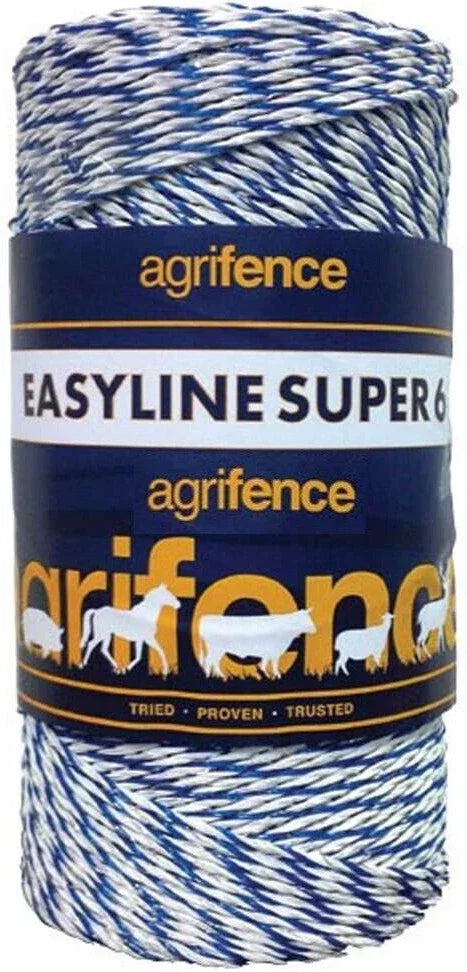 Agrifence Easyline Super 6 white polywire, 250m reel of 2.5mm six strand stainless steel electric fence wire