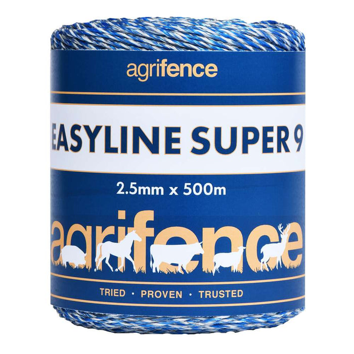Agrifence Easyline Super 9 white polywire on a 500m reel, 3mm nine strand electric fence polywire