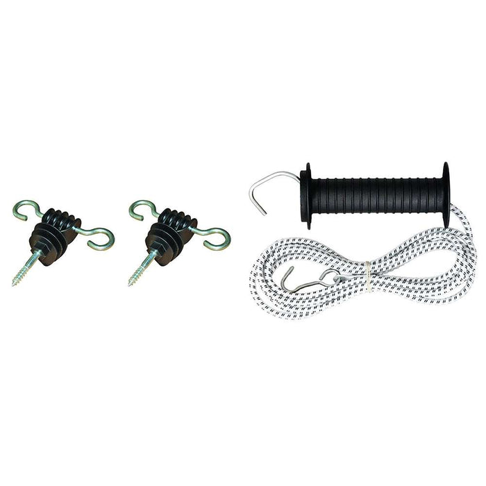 Agrifence elastic rope gate set, elasticated electric fence rope with insulated handle and gate anchor insulators
