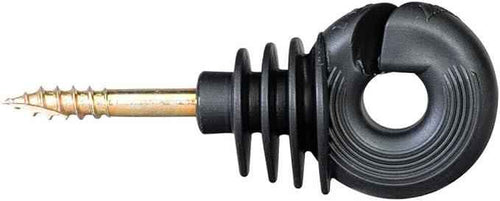 Agrifence HPX ring insulators in black with galvanised screw shanks, supplied as a pack of 100