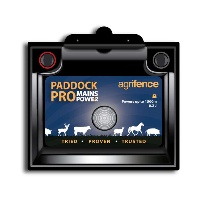 Agrifence Paddock Pro small mains electric fence energiser, compact 230V indoor unit with fence and earth terminals