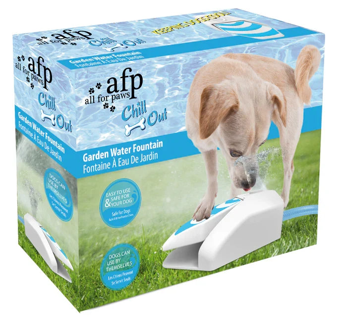 Side view of the All For Paws Chill Out garden fountain showing the wide paw lever
