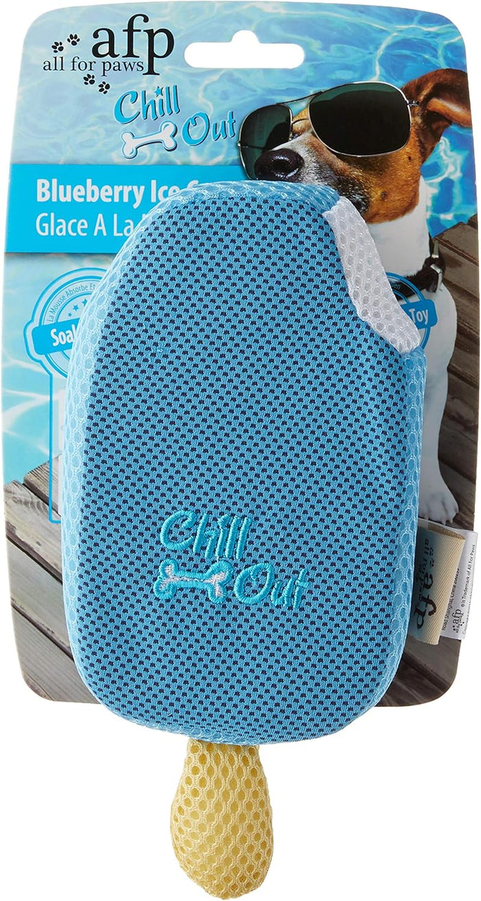 All For Paws Chill Out blueberry ice cream soaker toy for dogs, soft fabric ice cream shape