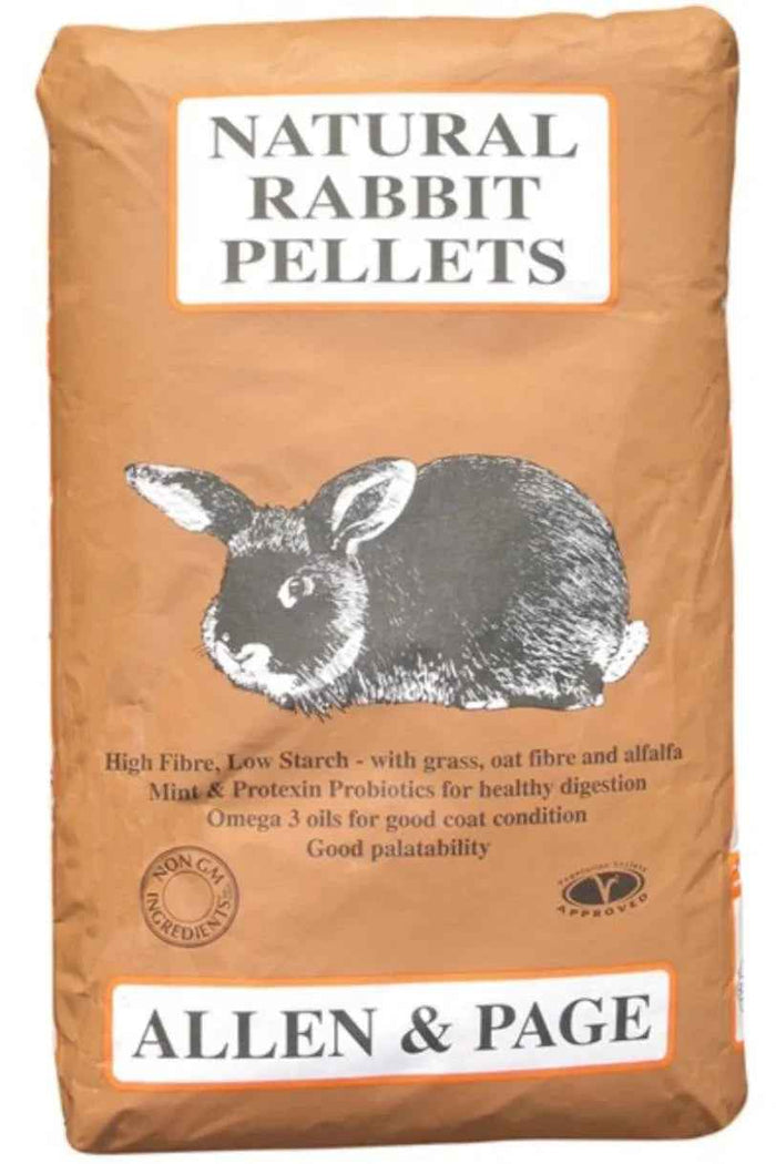 Allen & Page Natural Rabbit Pellets 20kg, a complete pelleted feed for adult rabbits