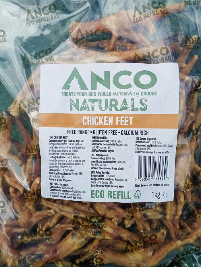 Loose air-dried chicken feet from Anco, pale and crisp with the claws left on