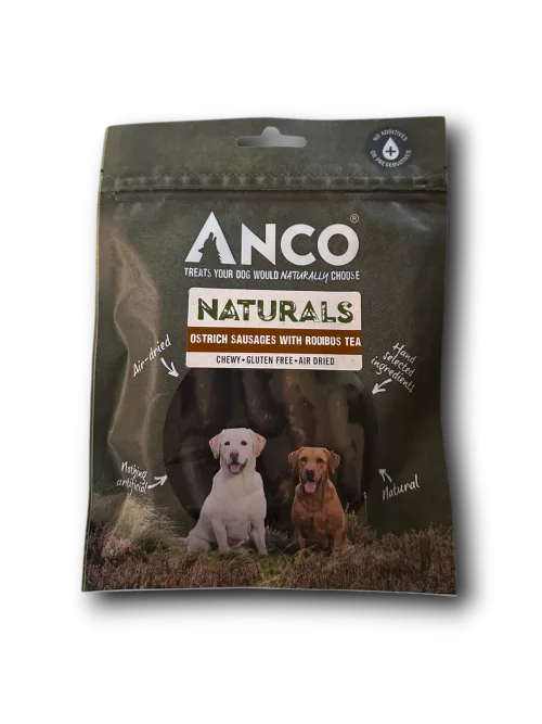 Anco Naturals Ostrich Sausages with Rooibos, 9 piece 85g pack of soft ostrich dog treats