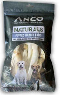 Anco Naturals puffed rabbit ears, light crisp rabbit ear dog treats in a 100g pack