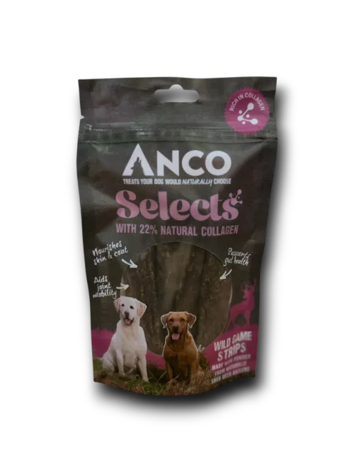 Anco Selects Wild Game Strips with collagen, pack of air-dried game meat strips