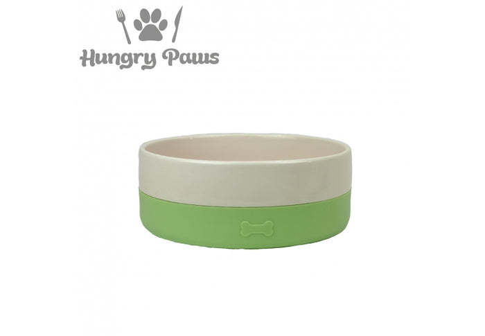Ancol glazed ceramic dog bowl, 1000ml, 17cm across with a removable non-slip silicone base ring