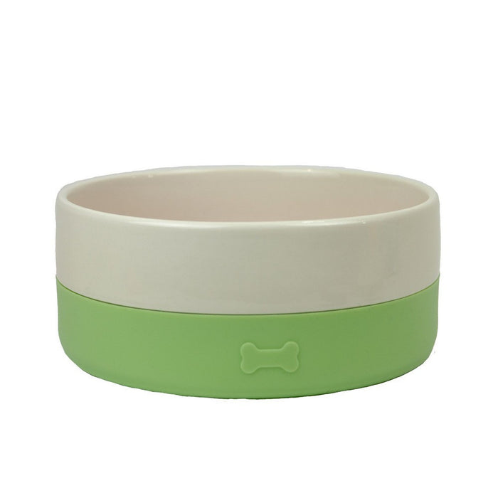 Ancol glazed ceramic dog bowl, 1800ml, wide 20cm dish with a non-slip silicone base ring
