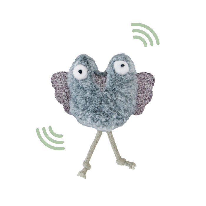 Ancol Chirping Owl cat toy, 13cm, plush fur and canvas body with an internal chirping sound chip