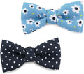 Ancol SOHO dog bow tie set, one blue daisy and one navy polka dot, recycled fabric, collar-mounted
