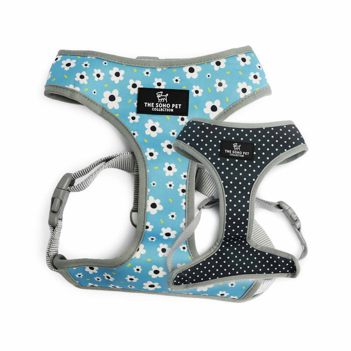 Ancol SOHO reversible dog harness, size XS for a 23-38cm chest, daisy print one side, polka dot the other