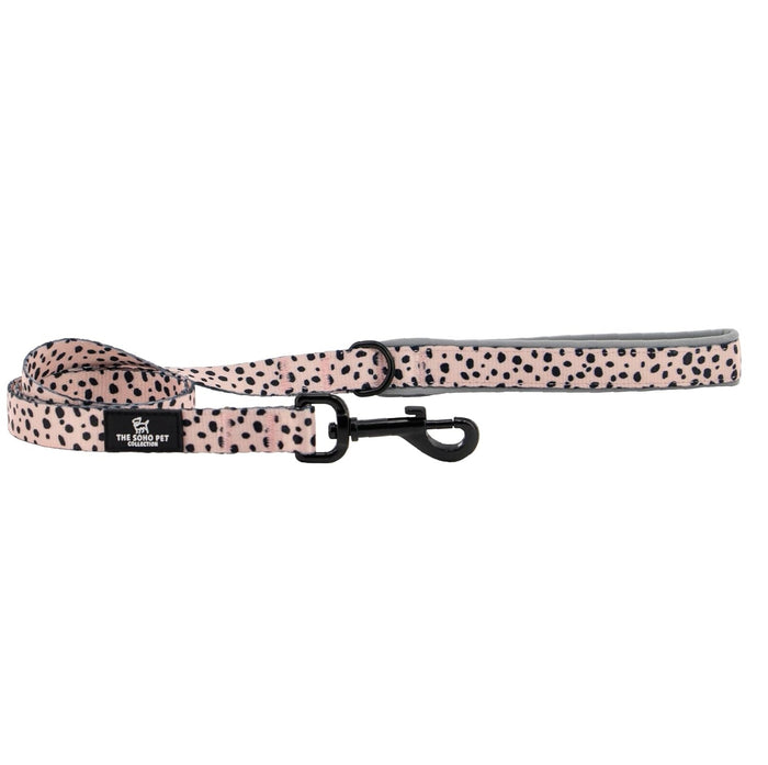 Ancol SOHO Dalmatian dog lead, 100cm by 1.9cm pale pink recycled webbing with black spots, to 50kg