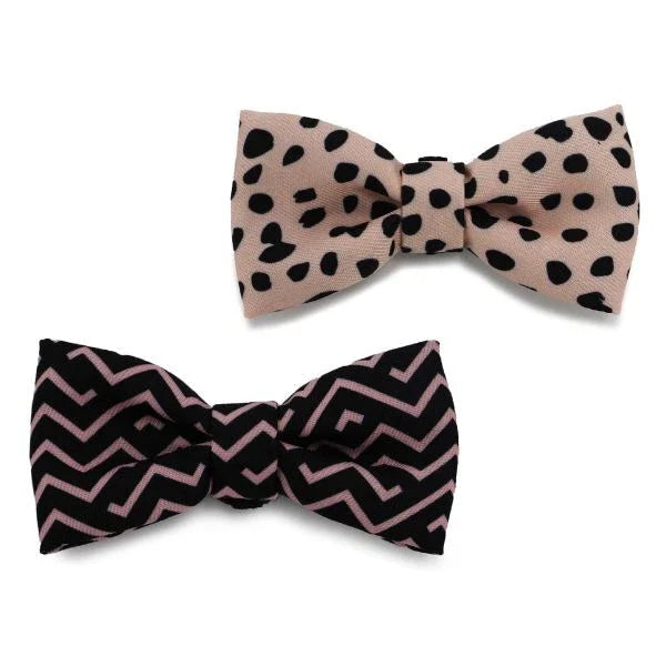 Ancol SOHO dog bow tie set, one pale pink Dalmatian print and one black zigzag, recycled fabric