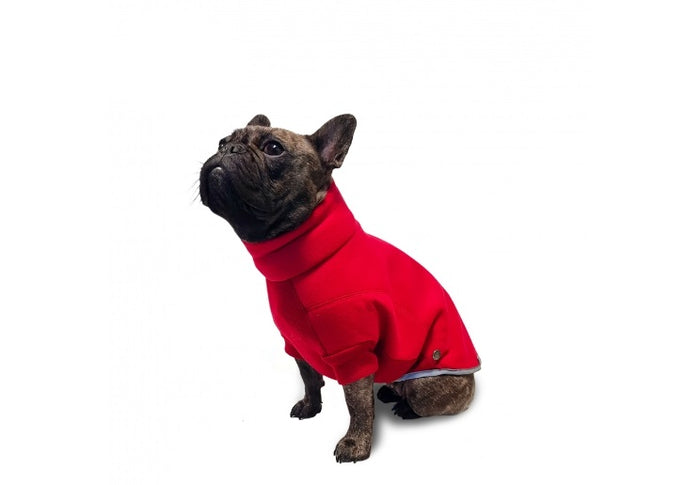Ancol Snug Fit polar fleece dog jumper in red, medium 40cm back, ribbed sleeves and reflective edging