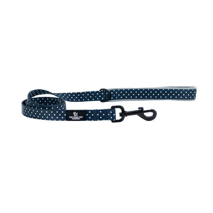 Ancol SOHO Polka Dot dog lead, 100cm navy recycled webbing with padded handle and D-ring