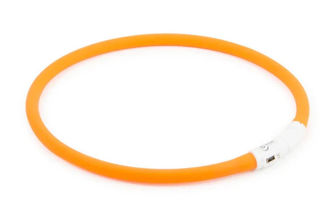 Ancol rechargeable flashing dog collar band in hi-vis orange, 70cm cuttable USB-charged light strip