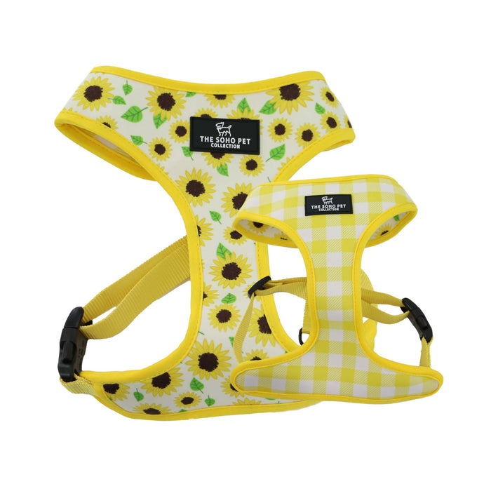Ancol Soho reversible dog harness in sunflower and yellow check, size XS for 23-38cm chests