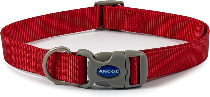 Ancol Viva adjustable dog collar in red, poly-weave webbing with quick-release buckle and slider