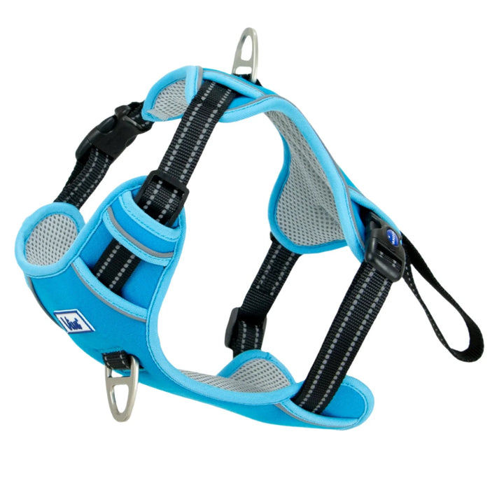 Ancol Viva exercise and travel dog harness in blue, size M for a 45-65cm chest, reflective band