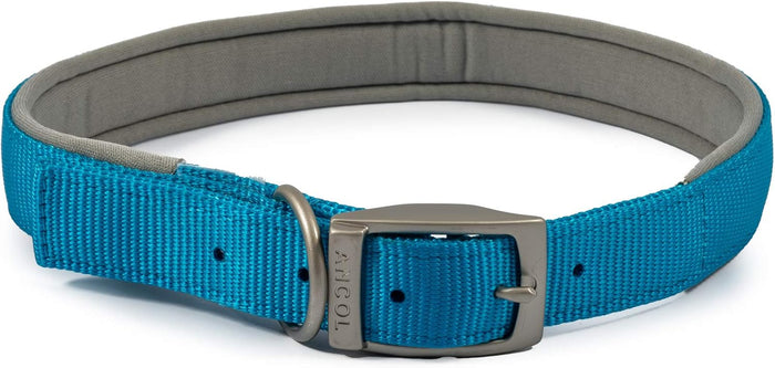 Ancol Viva padded dog collar in blue, poly-weave webbing with soft padding and a satin buckle