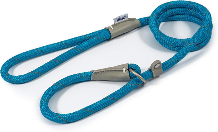 Ancol Viva reflective rope dog lead in blue, 1.07m with reflective weave and a satin trigger hook