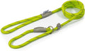 Ancol Viva reflective rope dog lead in lime, 1.07m x 12mm with reflective weave and leather-effect trim