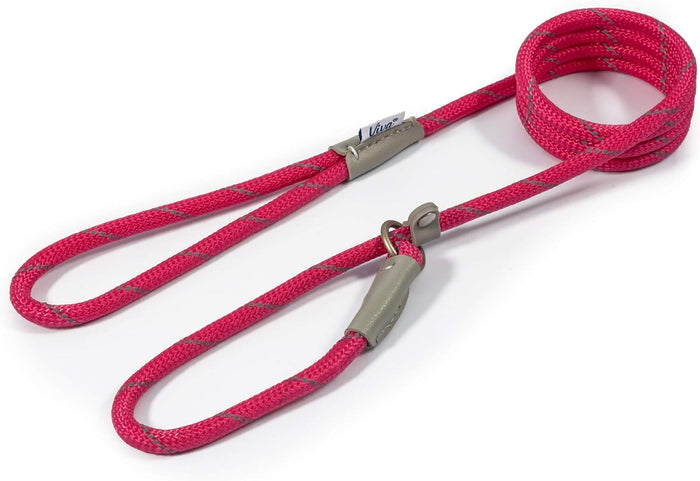 Ancol Viva reflective rope dog lead in pink, 1.07m with reflective weave and a satin trigger hook