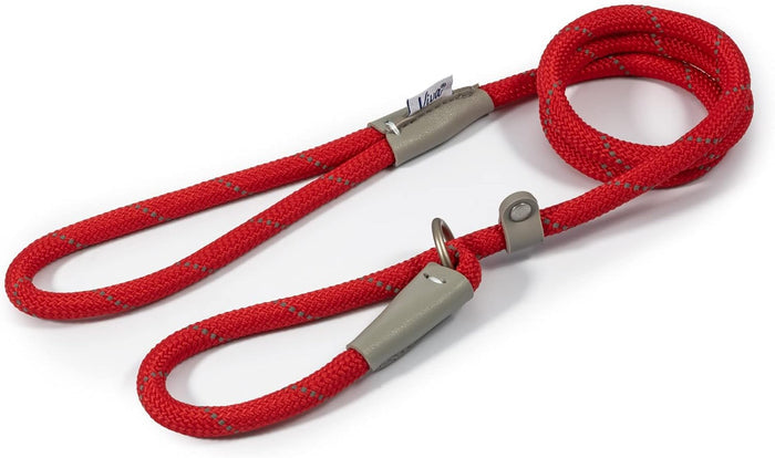 Ancol Viva reflective rope dog lead in red, 1.07m with reflective weave and a satin trigger hook