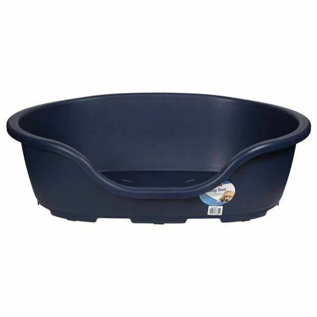 Animal Instincts moulded plastic pet bed in aubergine, 53cm size with a dropped front