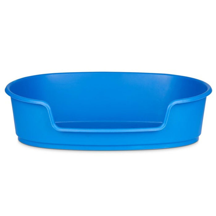 Animal Instincts moulded plastic pet bed in blue, 61cm size with a dropped front