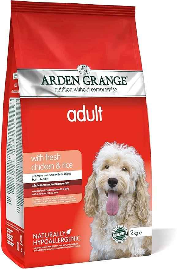 Arden Grange Adult with fresh chicken and rice dry dog food, small 2kg bag, front of pack