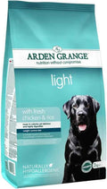 Arden Grange Light with fresh chicken and rice dry dog food, 2kg bag, front of pack