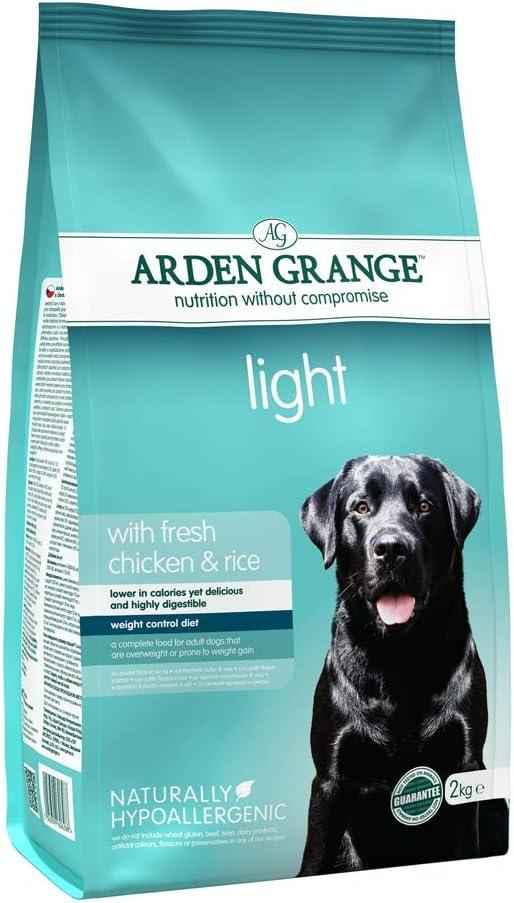 Arden Grange Light with fresh chicken and rice dry dog food, 2kg bag, front of pack