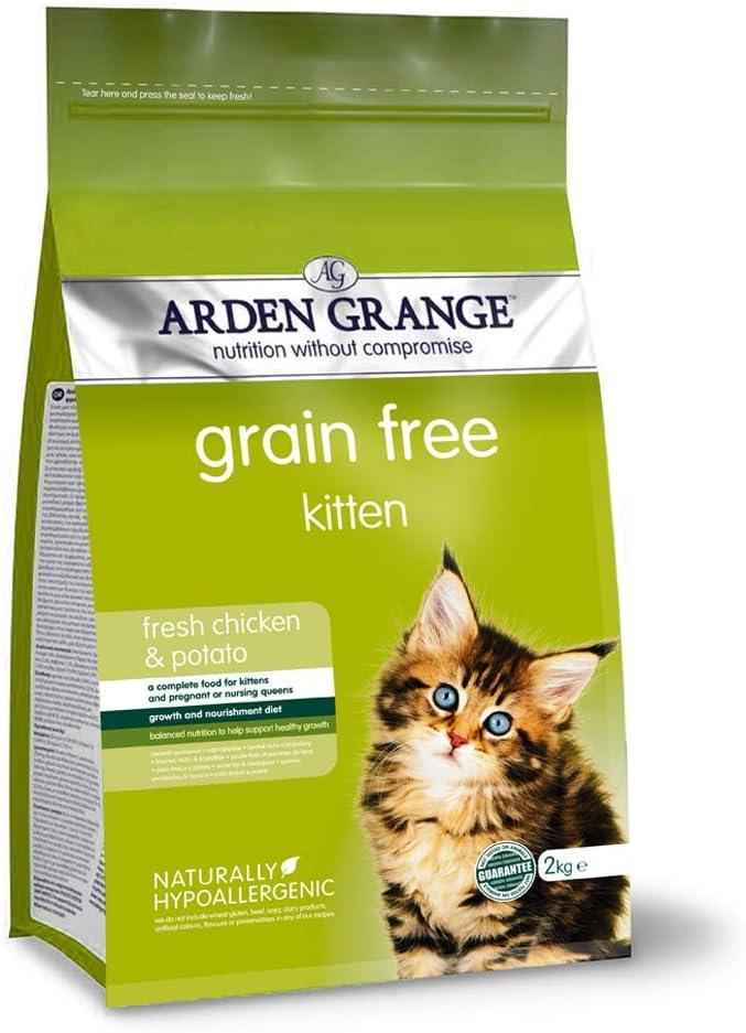 Arden Grange Kitten grain free fresh chicken and potato dry food, 2kg bag, front of pack