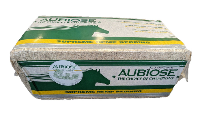 Aubiose Eucalyptus hemp horse bedding, 20kg bale in wrapped packaging