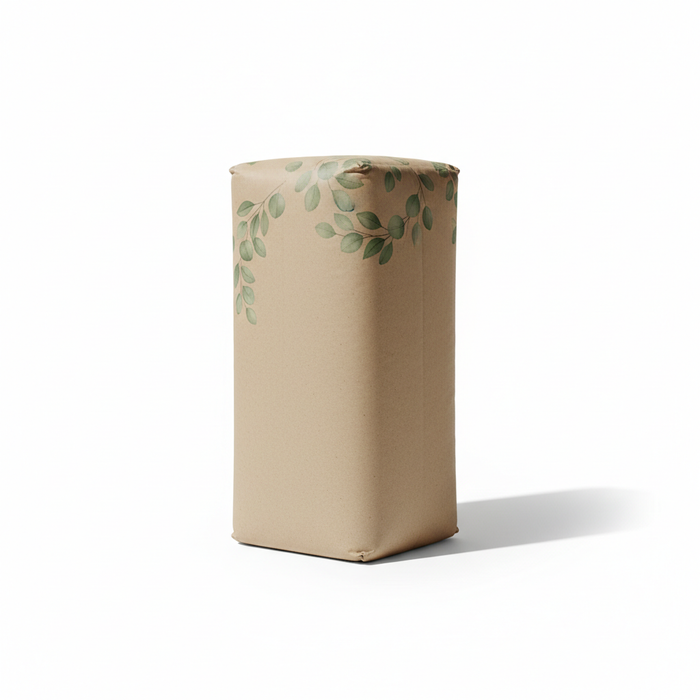 A 20kg bale of Aubiose eucalyptus hemp horse bedding standing upright on a white background